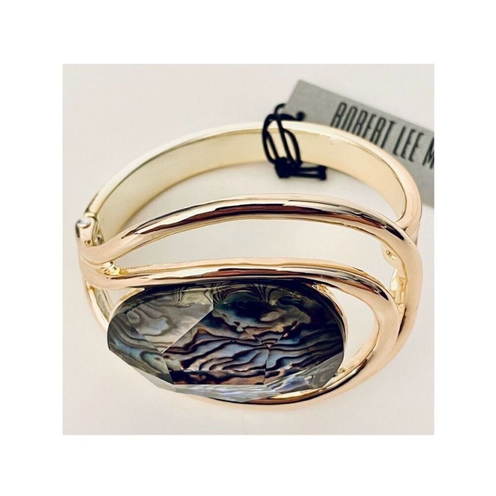 NWT Robert Lee Morris Genuine Gold Plated Abalone Stone HingedâBangle Bracelet
